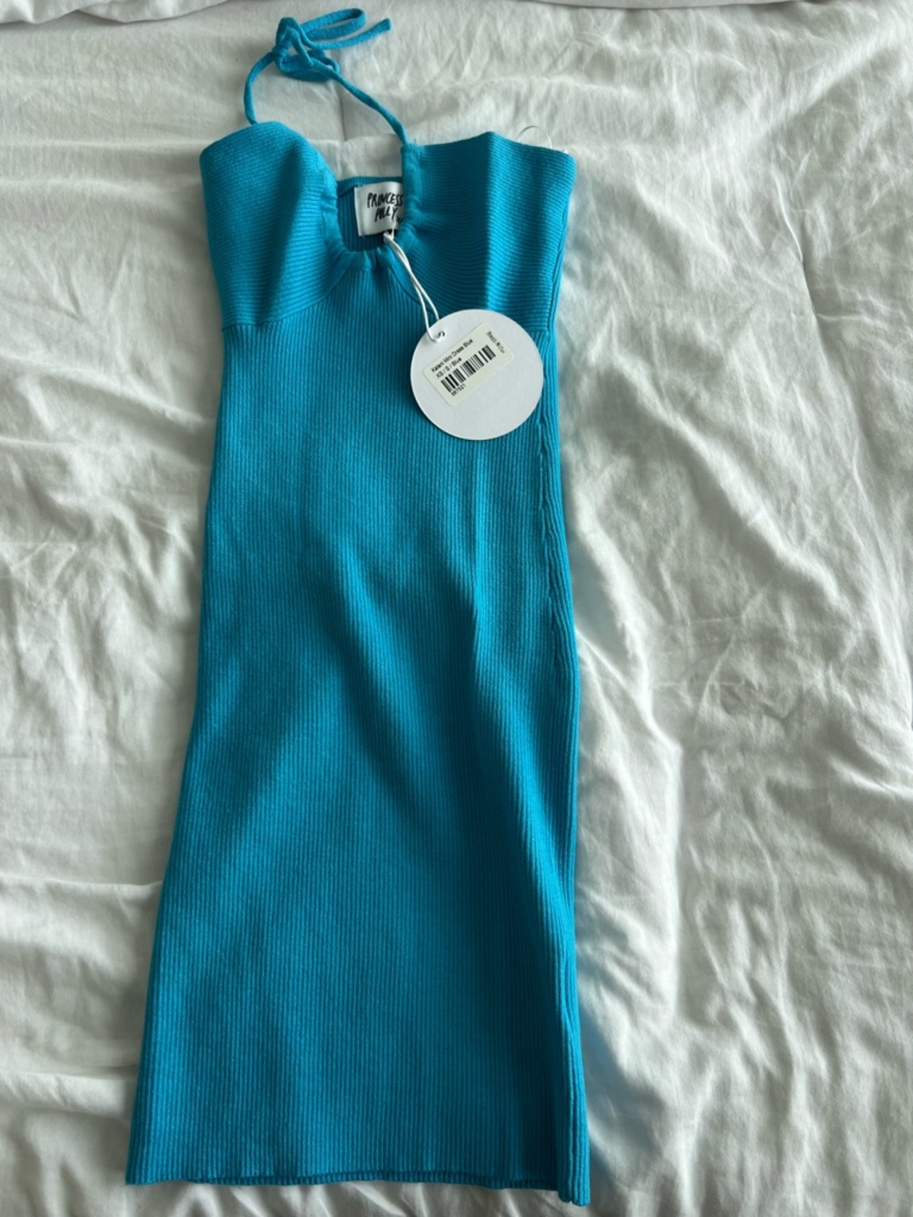 Bright Teal Ribbed Halter Mini Dress